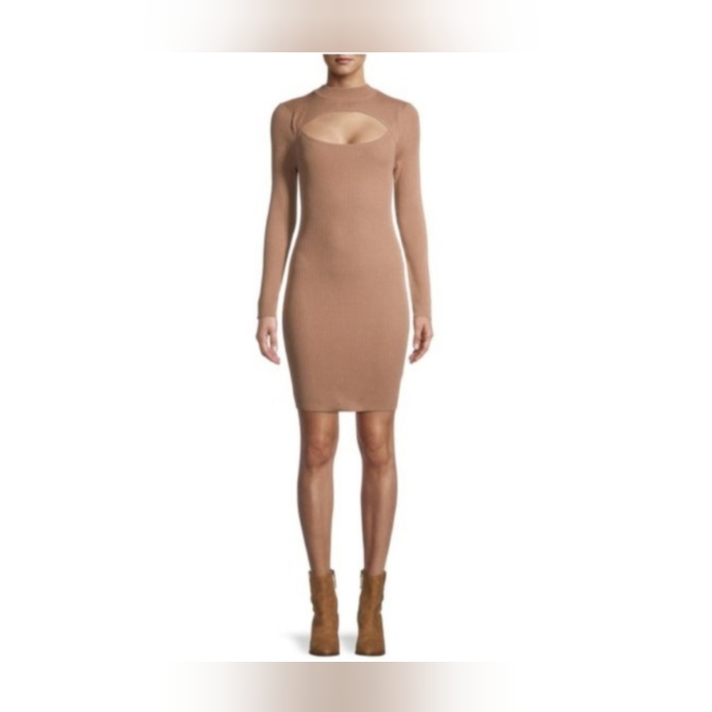 NWT No Boundaries Tan Long Sleeve Cut Out Dress
